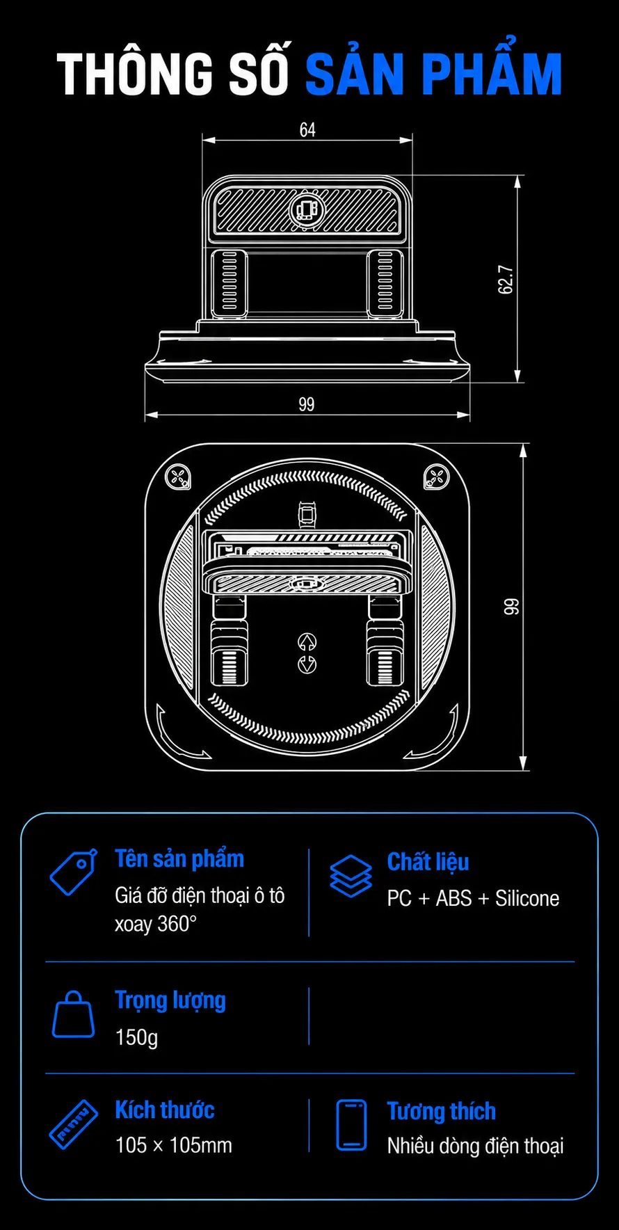 Giá đỡ điện thoại ô tô xoay 360° – hình 1