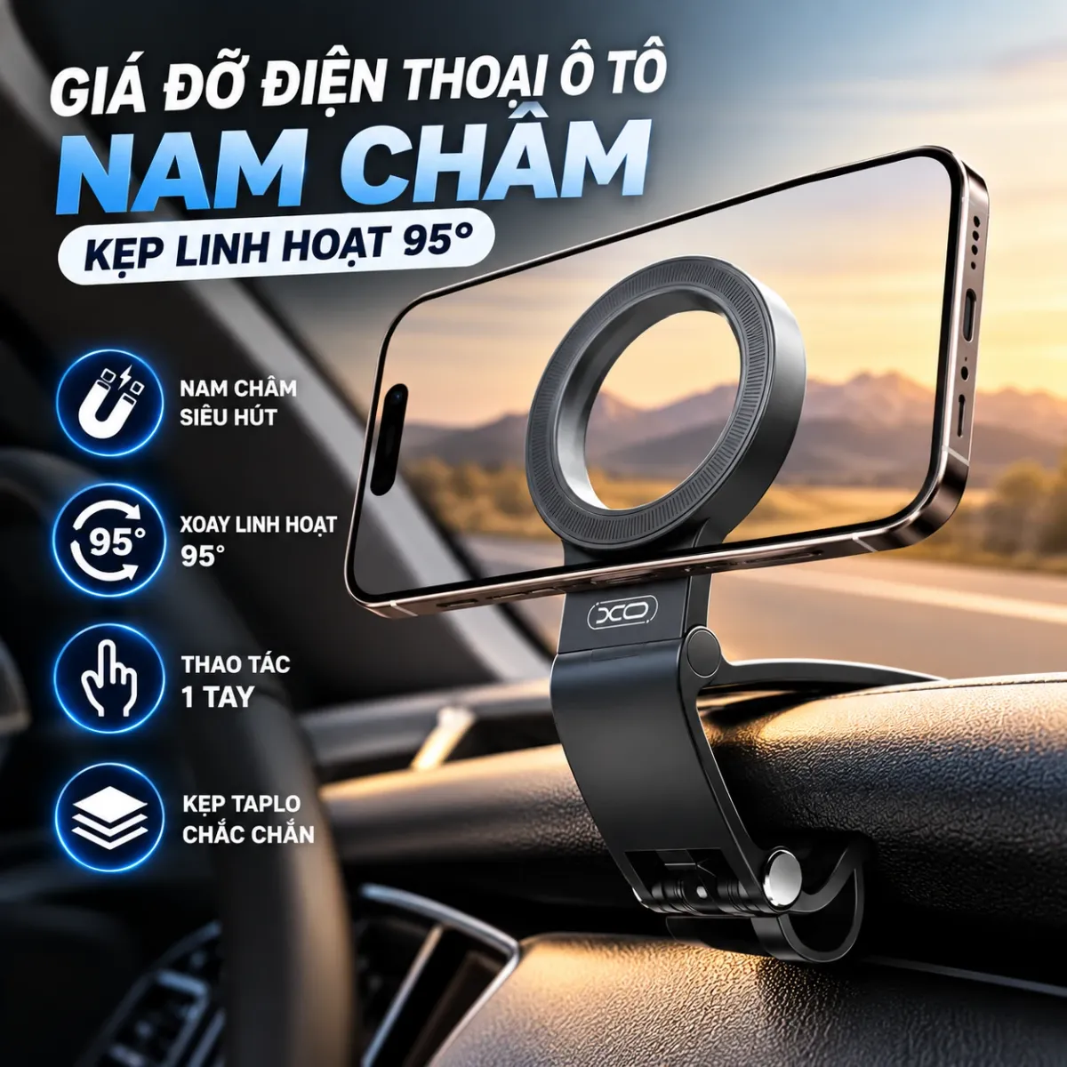 Giá đỡ nam châm kẹp taplo XO-C191 – ảnh 2