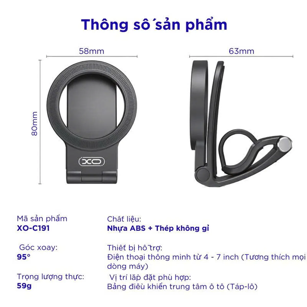 Giá đỡ nam châm kẹp taplo XO-C191 – ảnh 9