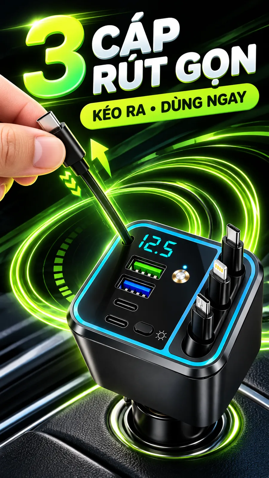 Tẩu sạc ô tô 7 trong 1 – 120W – hình 3