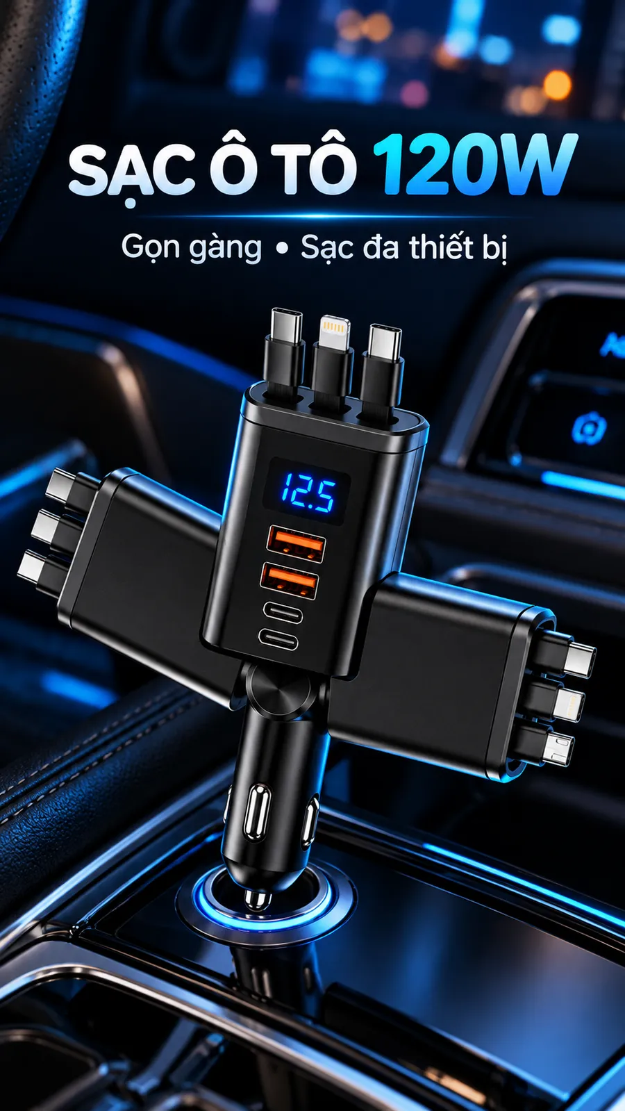 Tẩu sạc ô tô 7 trong 1 – 120W – hình 4