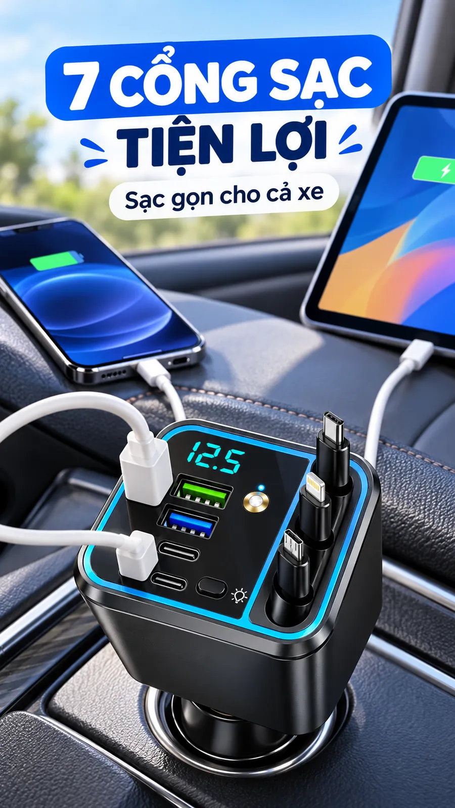 Tẩu sạc ô tô 7 trong 1 – 120W – hình 5