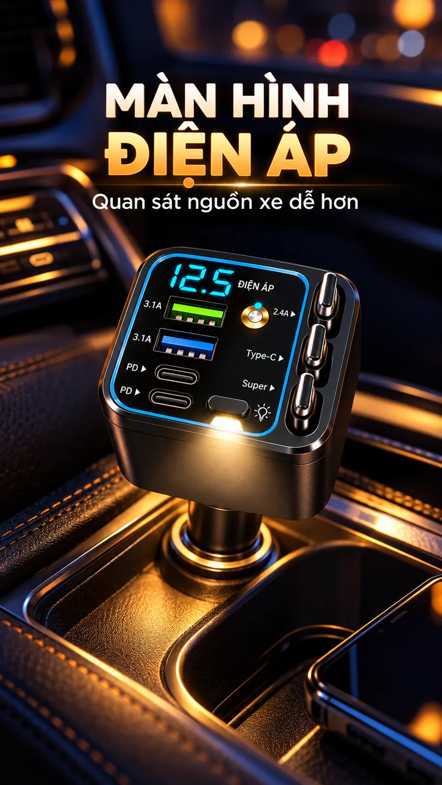Tẩu sạc ô tô 7 trong 1 – 120W – hình 7