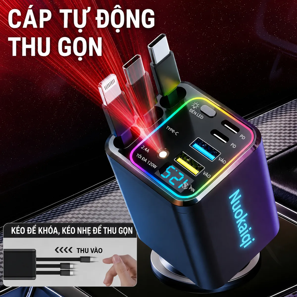 Tẩu sạc ô tô 7 trong 1 – 120W – ảnh 2